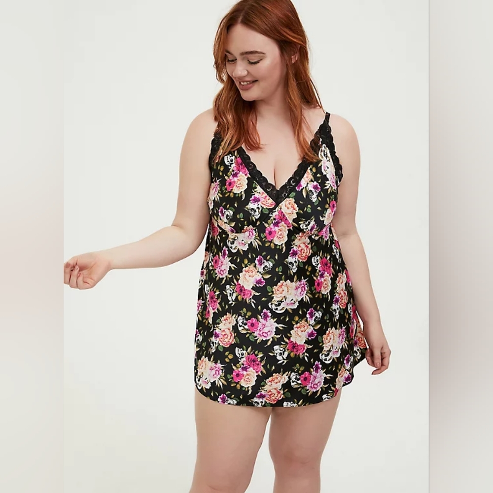 NWOT Satin Babydoll With Lace Trim